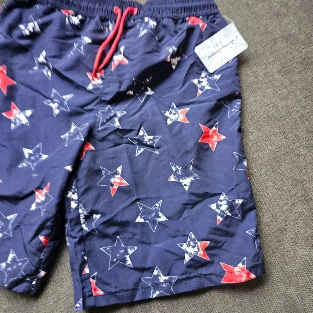 Tommy Bahama Kids Boy's Blue Stars Print With Liner Swim Trunks Size XL